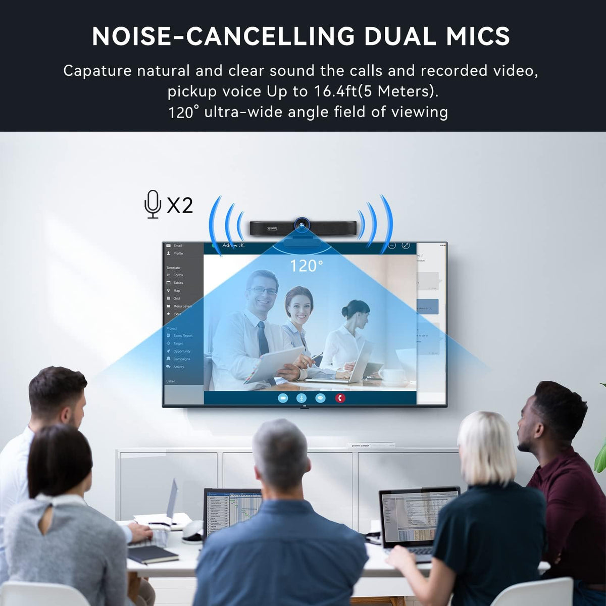 4K Webcam with Microphone and Speaker, 5X Digital Zoom, Privacy Cover, 120° Wide Field View T506
