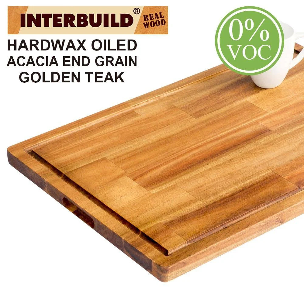 24 in. L x 16 in. D x 1 in. T Butcher Block Chopping Board in Golden Teak Stained Acacia X63607