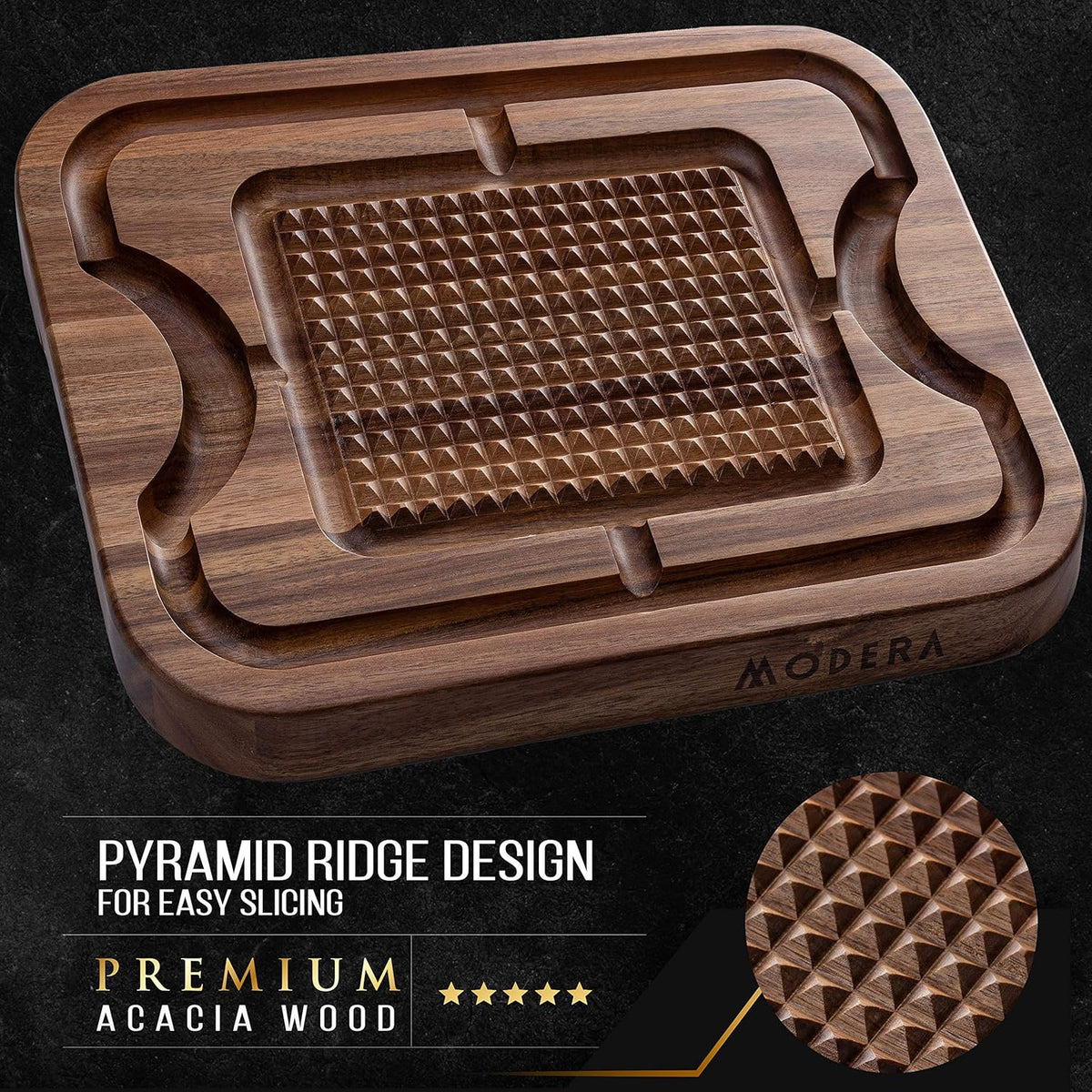 Acacia Wood Cutting Board with Deep Juice Grooves D309