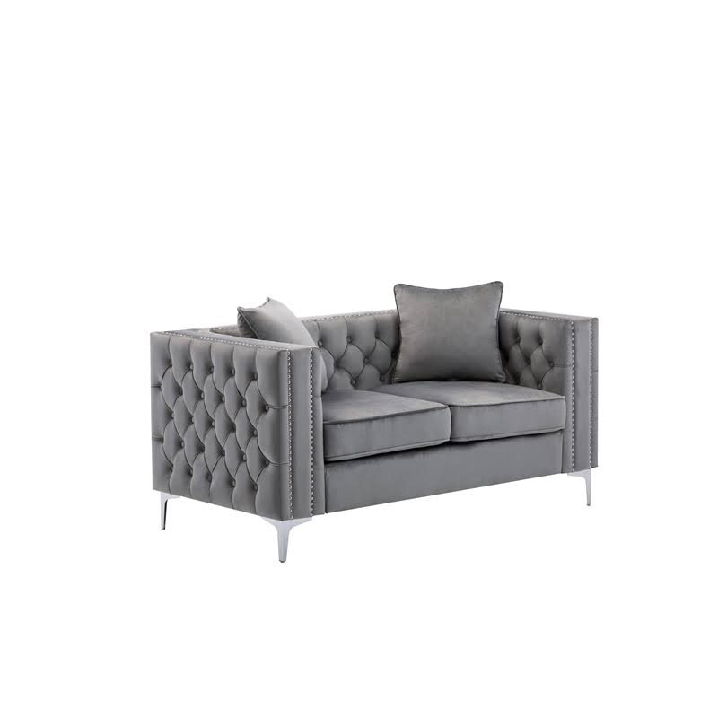 2 Piece Velvet Loveseat and Chair Set in Gray H49379