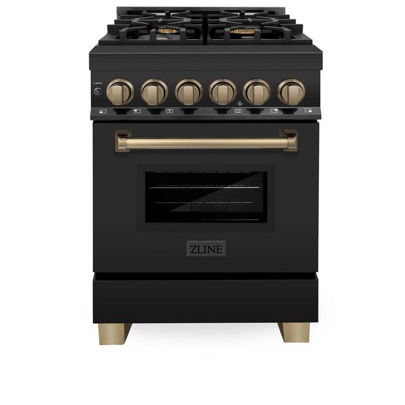 24 in. 4 Burner Dual Fuel Range in Black Stainless Steel and Champagne Bronze B161040