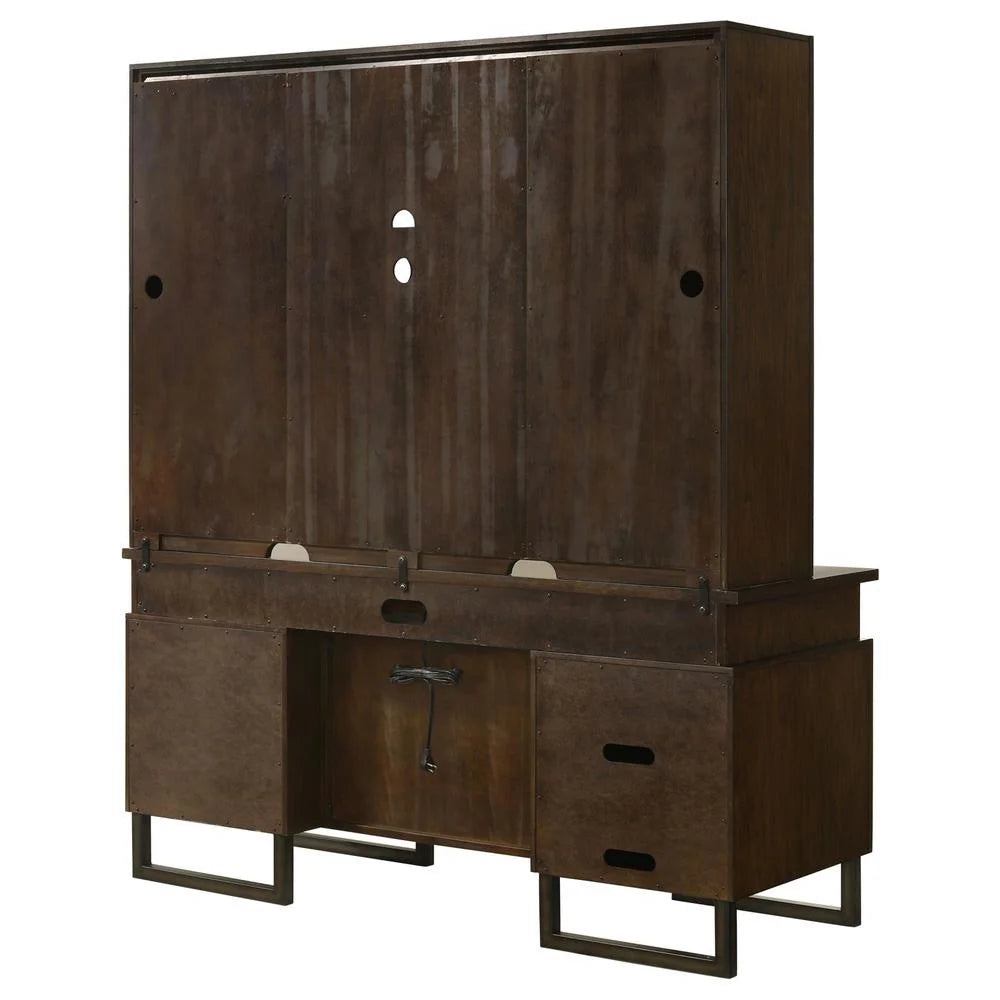 7-drawer Wood Credenza Desk Dark Walnut L10899