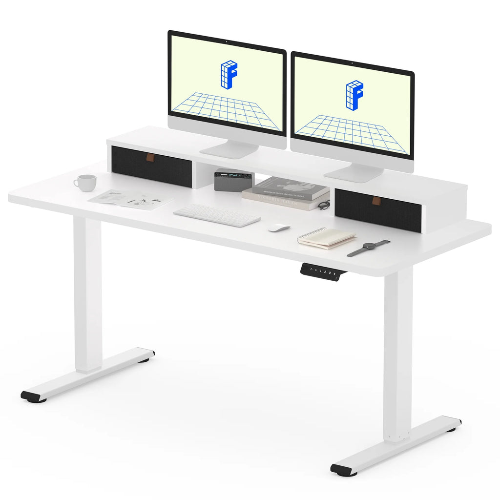 55"x24" Height Adjustable Standing Desk with 2 Drawers White Frame and White Top A9398