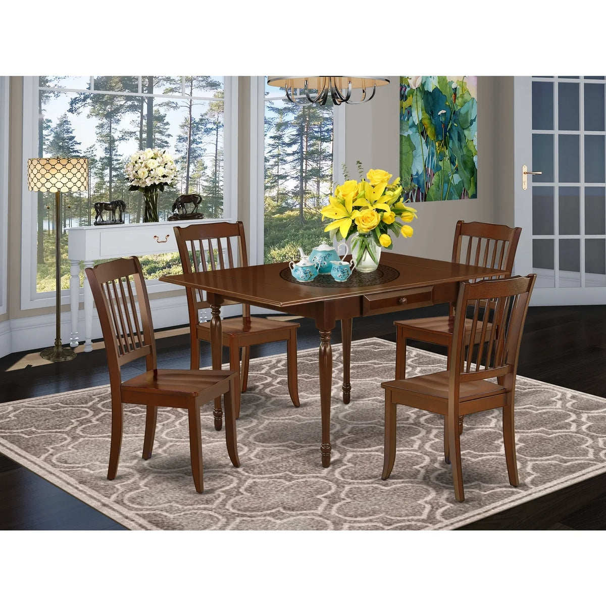 5 Pc Kitchen Table Set with 4 Wooden Dining Chairs D607