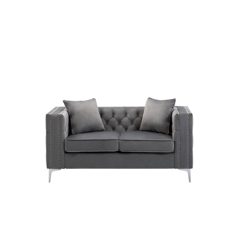 2 Piece Velvet Loveseat and Chair Set in Gray H49379