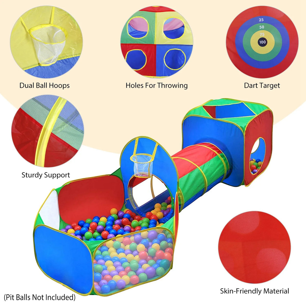 5Pcs Colorful Kids Play Tent Ball Pit Crawl Tunnel Playhouse I540172