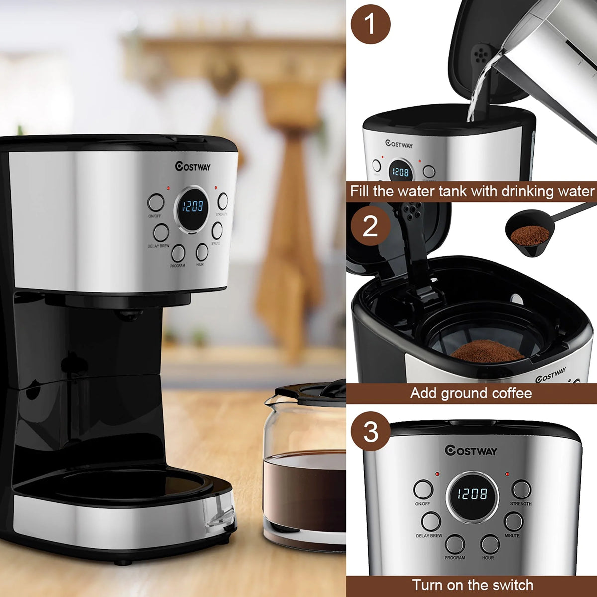 12-Cup Programmable Coffee Maker with Glass Carafe U514