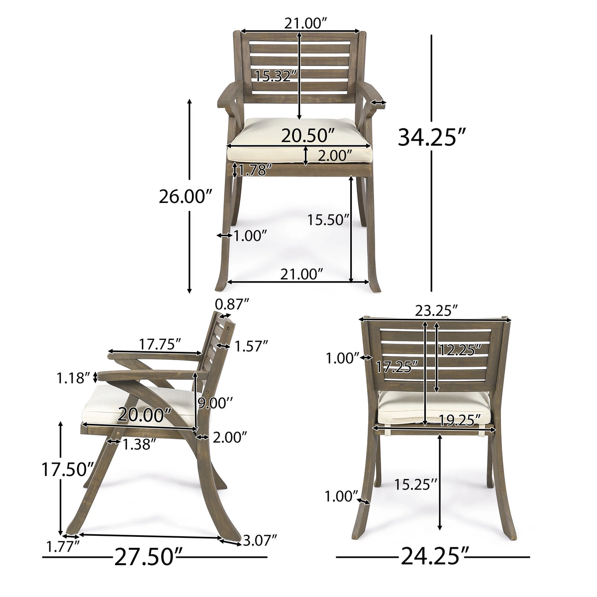 Acacia Wood Dining Chairs with Cushion, Set of 2 I25167