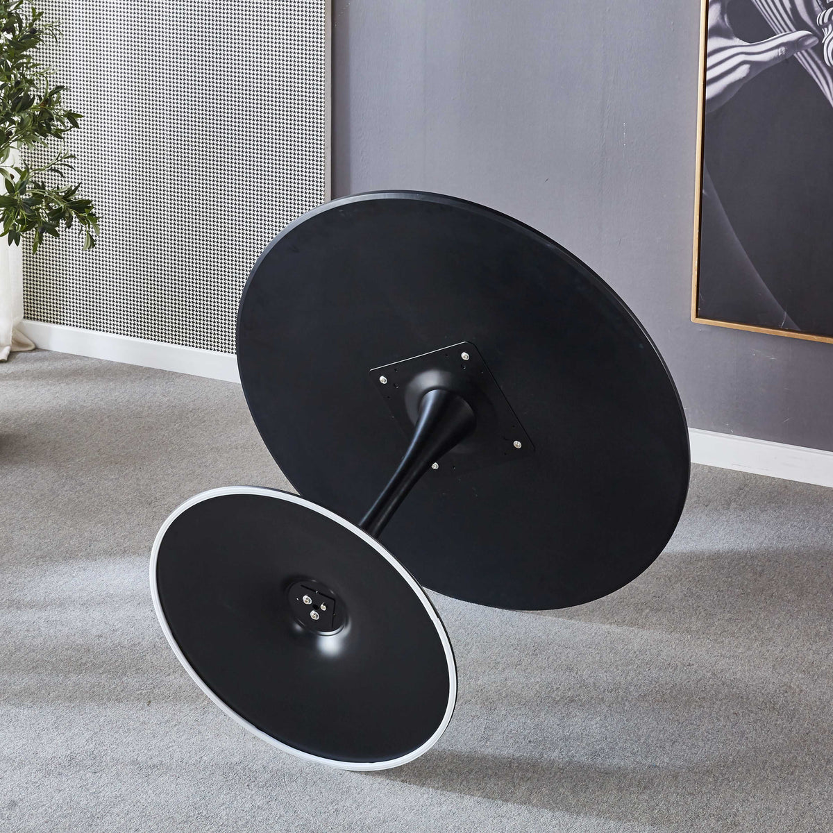 Black Tulip Table Mid-century Dining Table With Round MDF Table Top S9469
