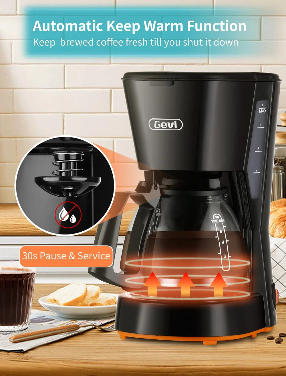 5 Cups Compact Coffee Maker with Filter and Coffee Pot D533