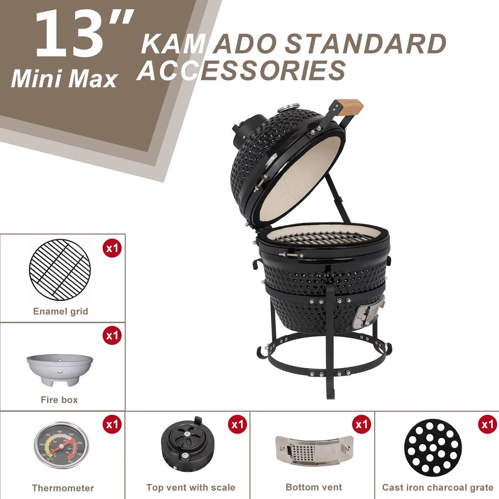 13in Black Ceramic Charcoal BBQ Grill E6285