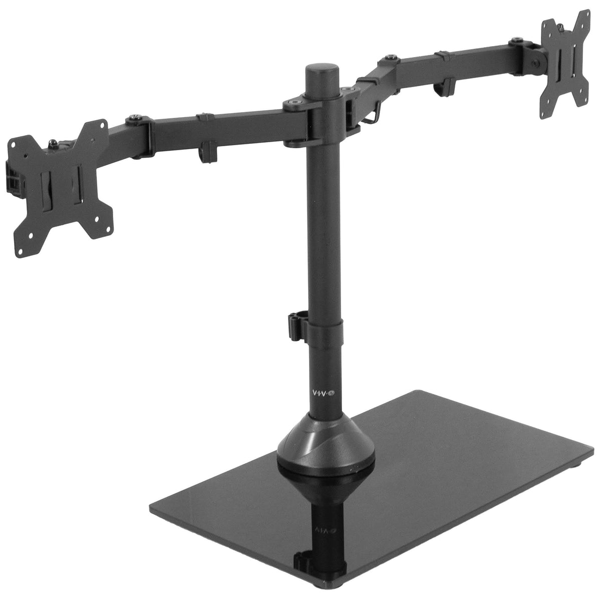 Black Dual Monitor Stand Adjustable Mount with Glass Base for Two Screens Up to 27 inch J30962