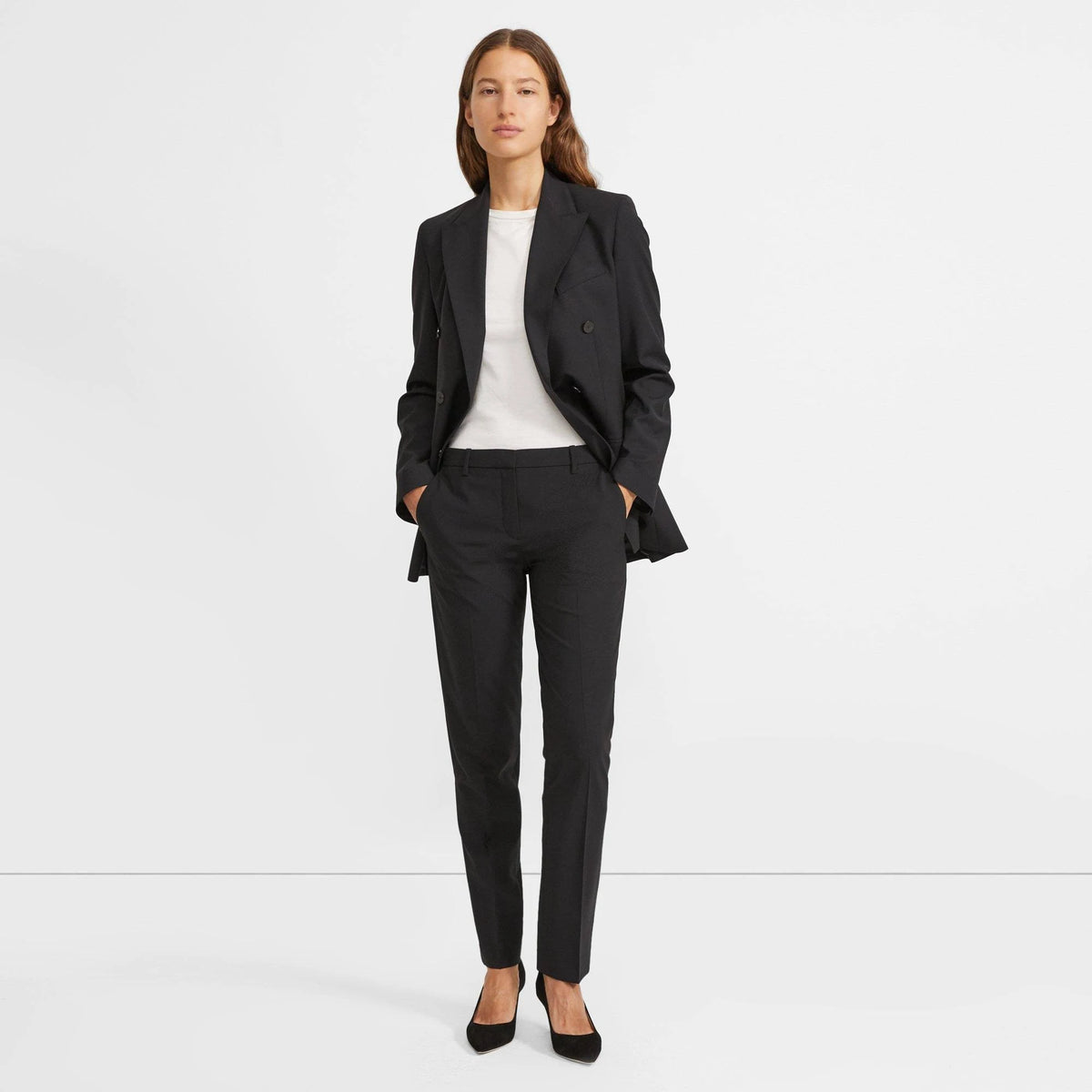 Black Full Length Wool Pant P373931