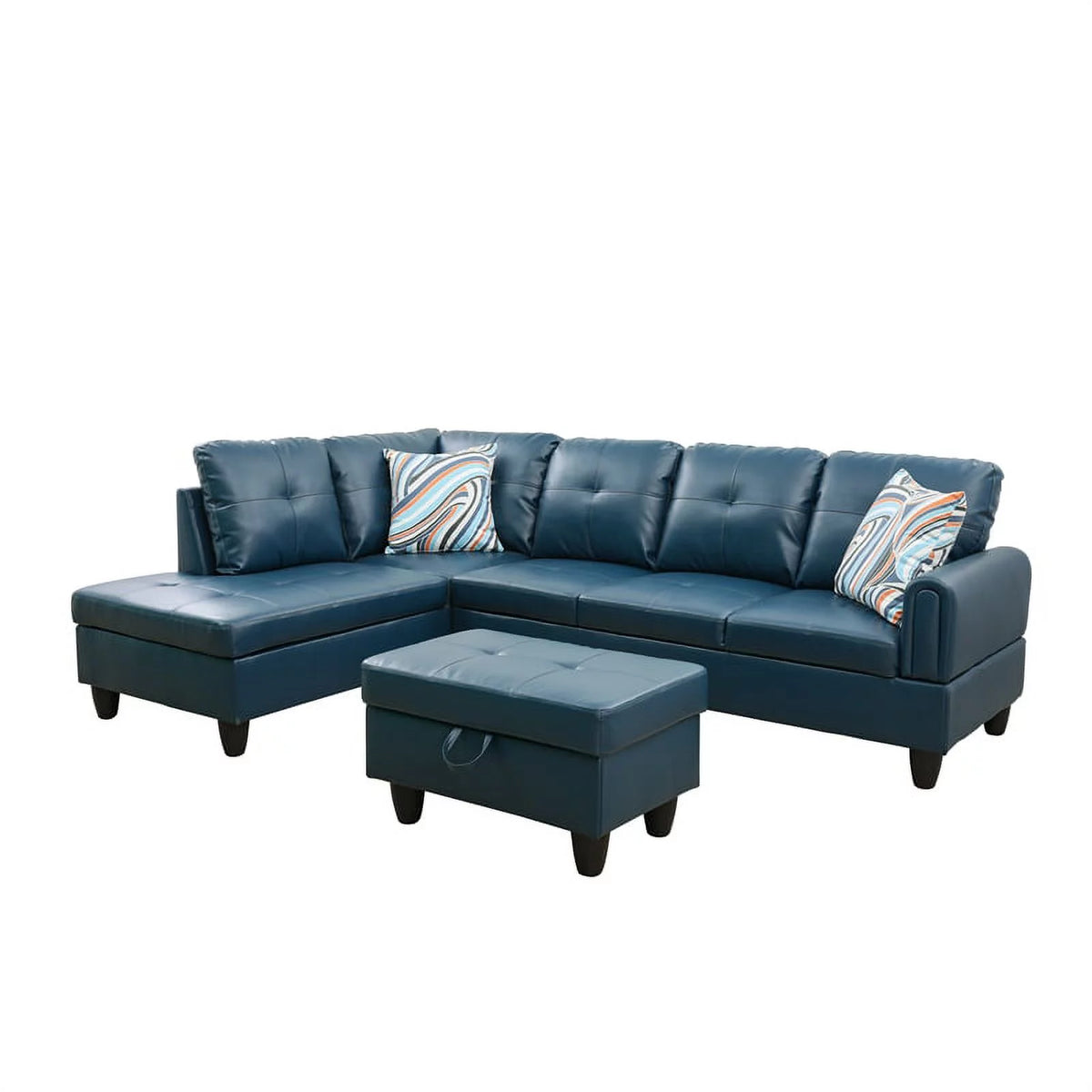 3PC Faux Leather Sectional with Ottoman T9129