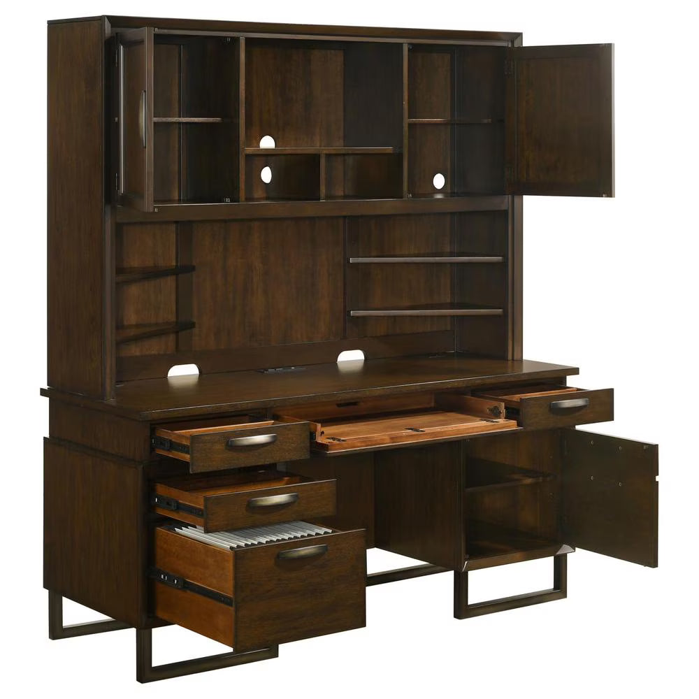 7-drawer Wood Credenza Desk Dark Walnut L10899