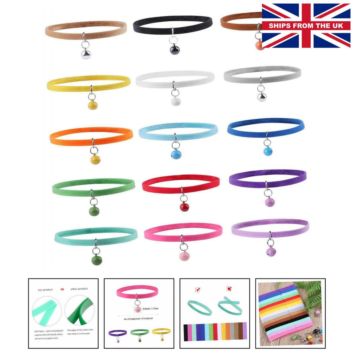 15 Pc Double Side Soft Plush Puppy Id Collars with Bells I3071