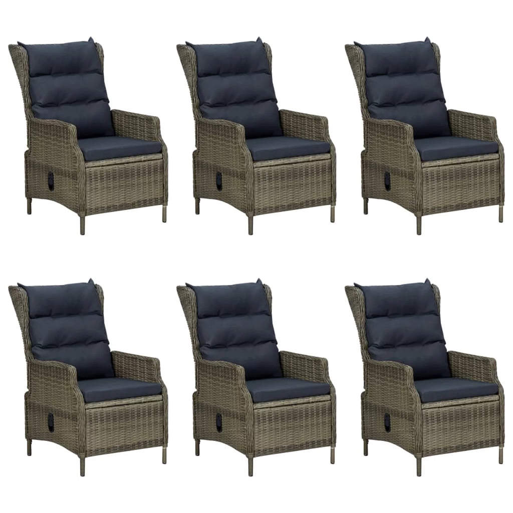 7 Piece Patio Dining Set Glass Tabletop Table and 6 Chairs with Cushion Brown Poly Rattan A6411