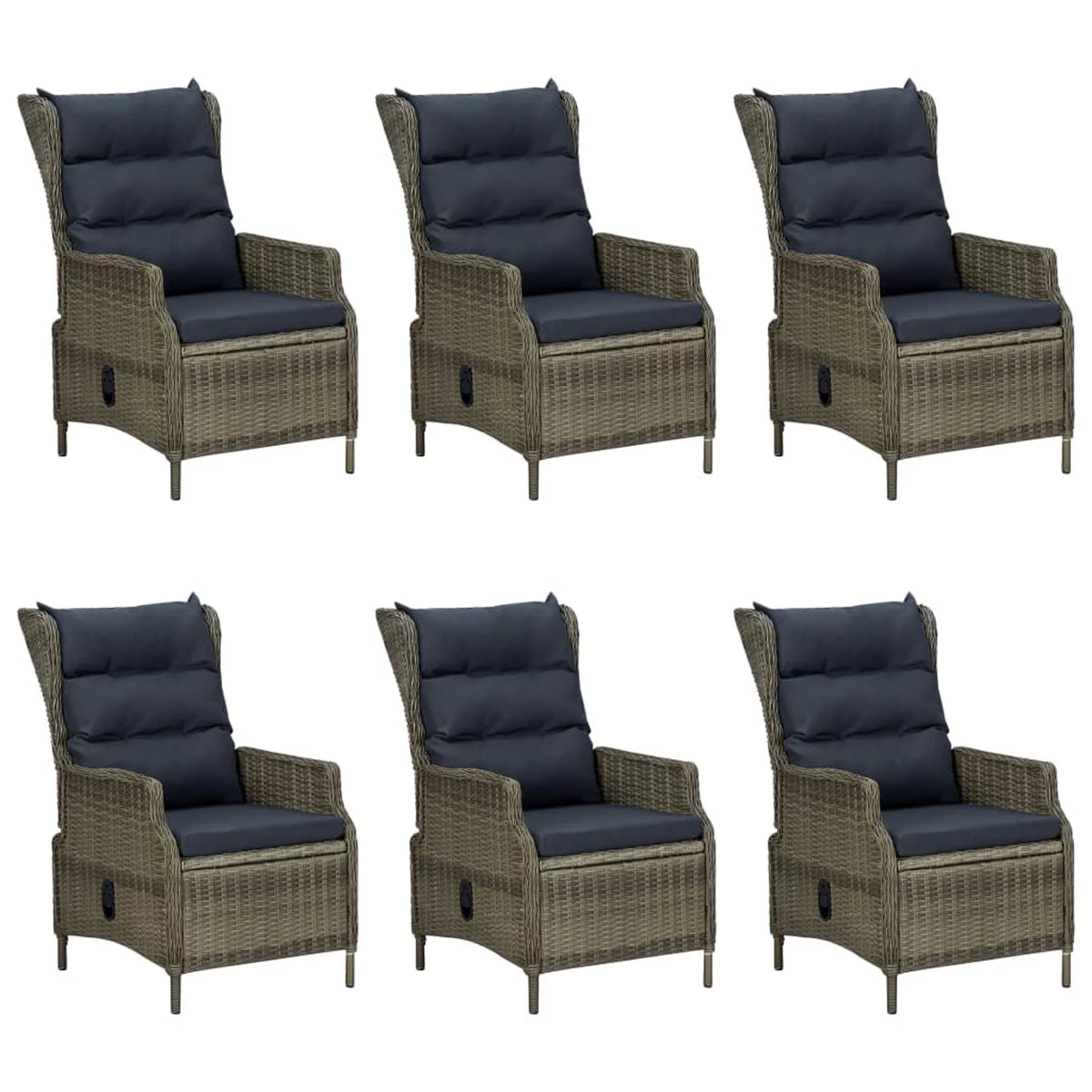 7 Piece Patio Dining Set Glass Tabletop Table and 6 Chairs with Cushion Brown Poly Rattan A6411