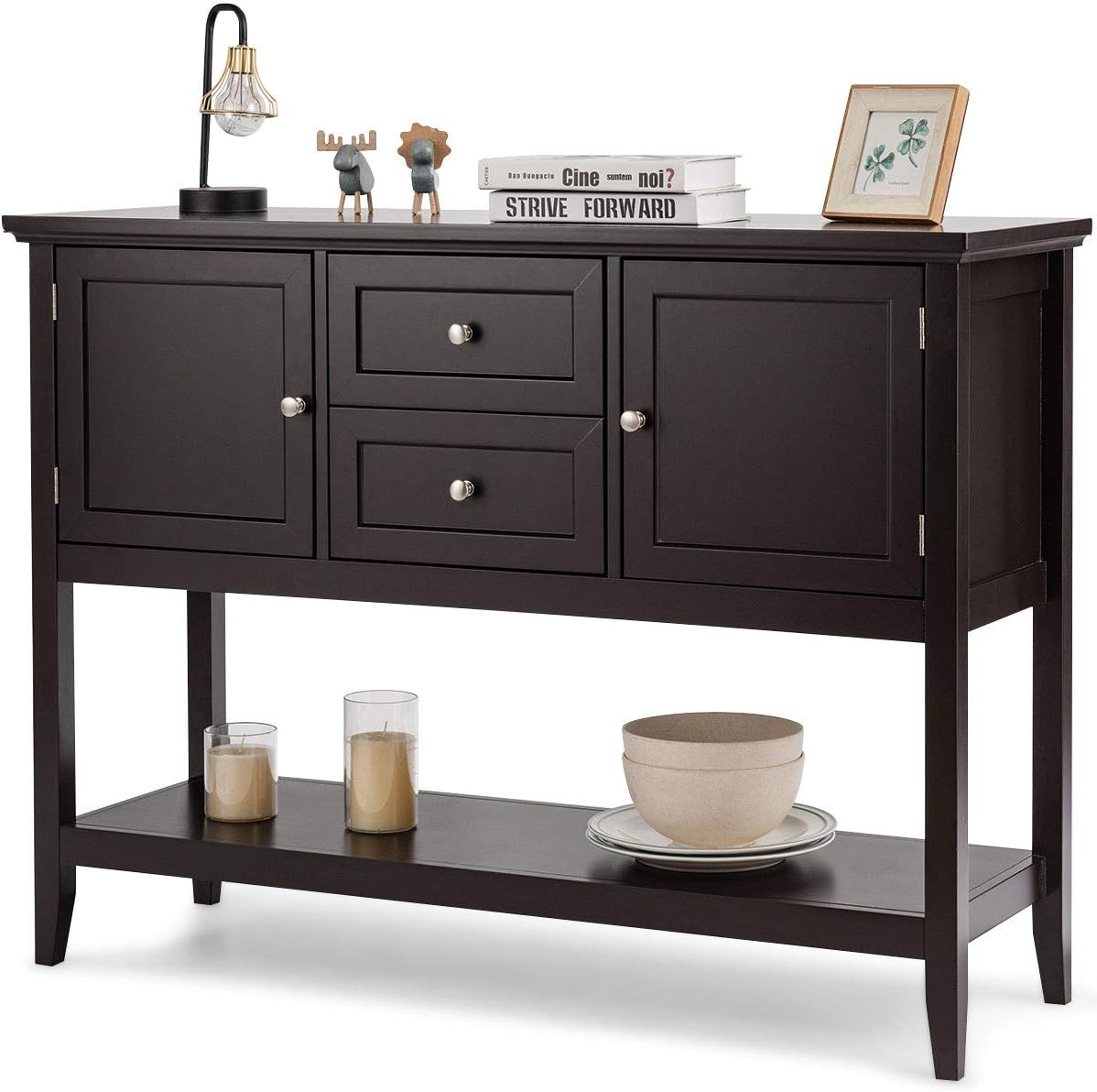 Beige Wood Buffet Sideboard with Storage Cabinet and 2 Drawers E535952