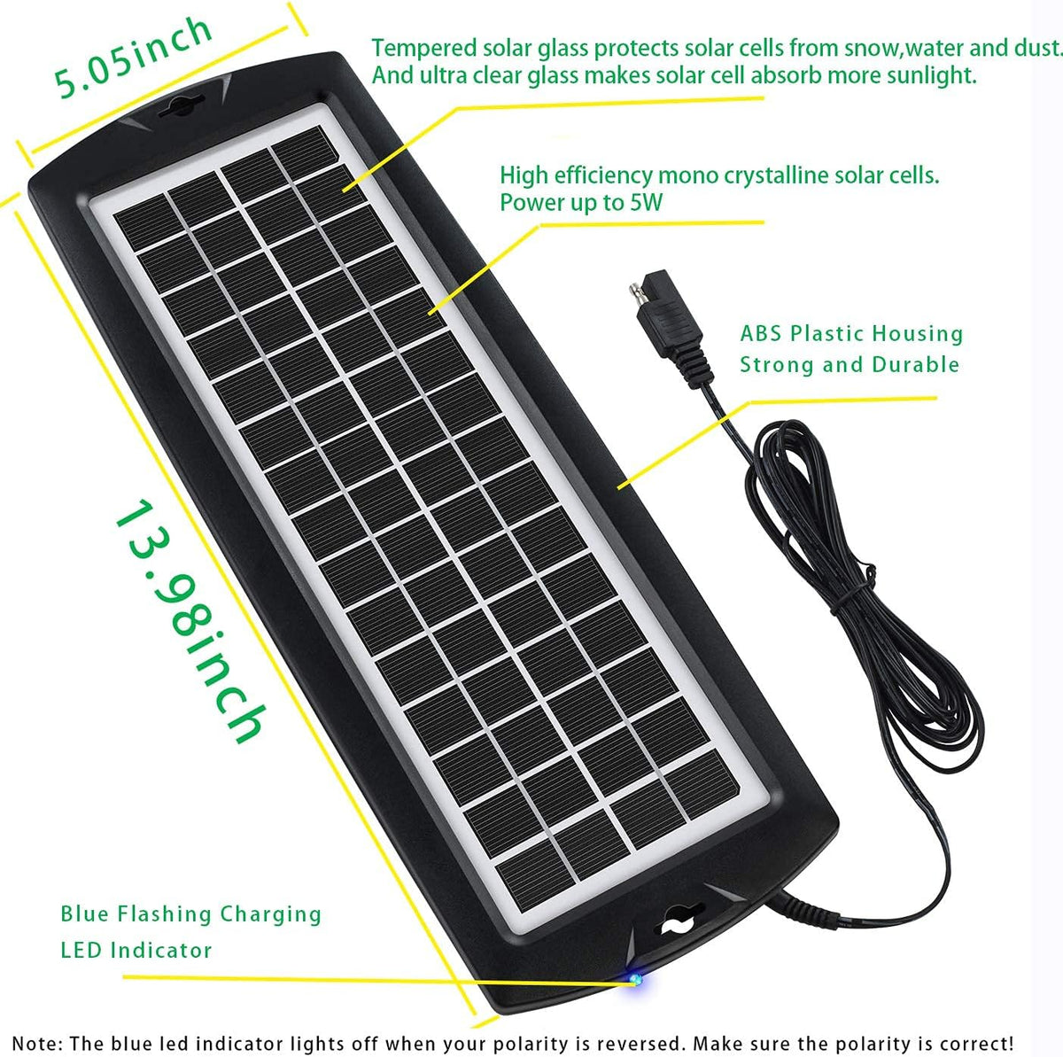 5W 12V Solar Car Battery Trickle Charger Maintainer L944