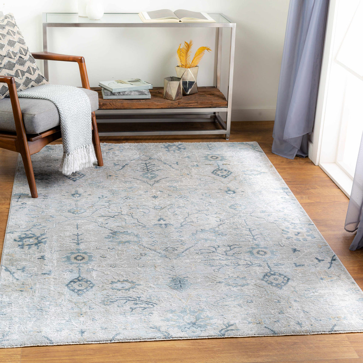 Blue Grey Beige 9' x 12' Area Rug W601286