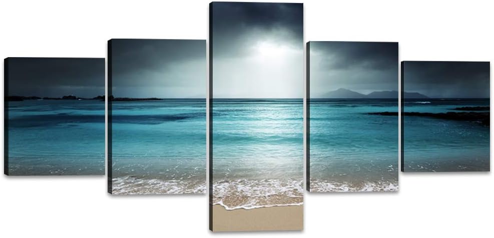 Blue Clear Ocean Seascape Canvas Wall Art with Frame 50''Wx24''H M120244