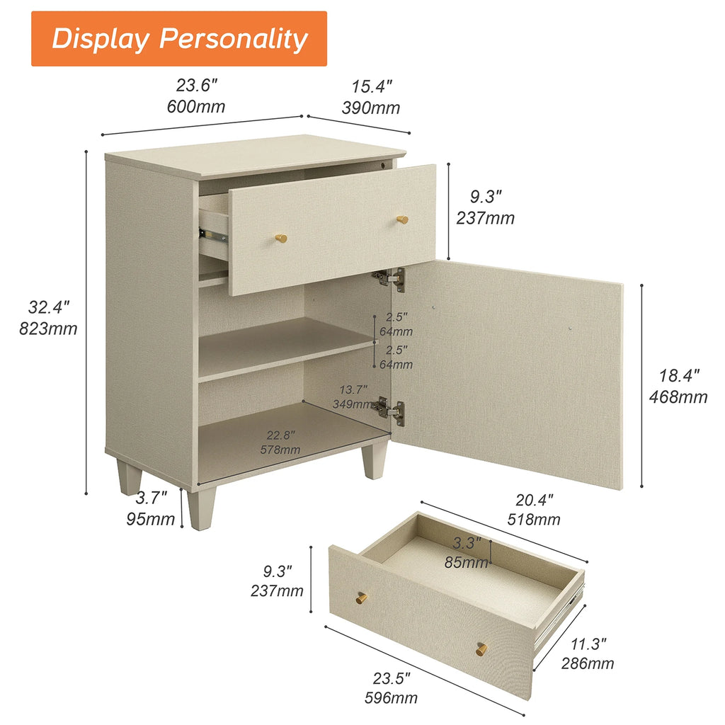 Beige Storage Cabinet with Drawer and Door K133716