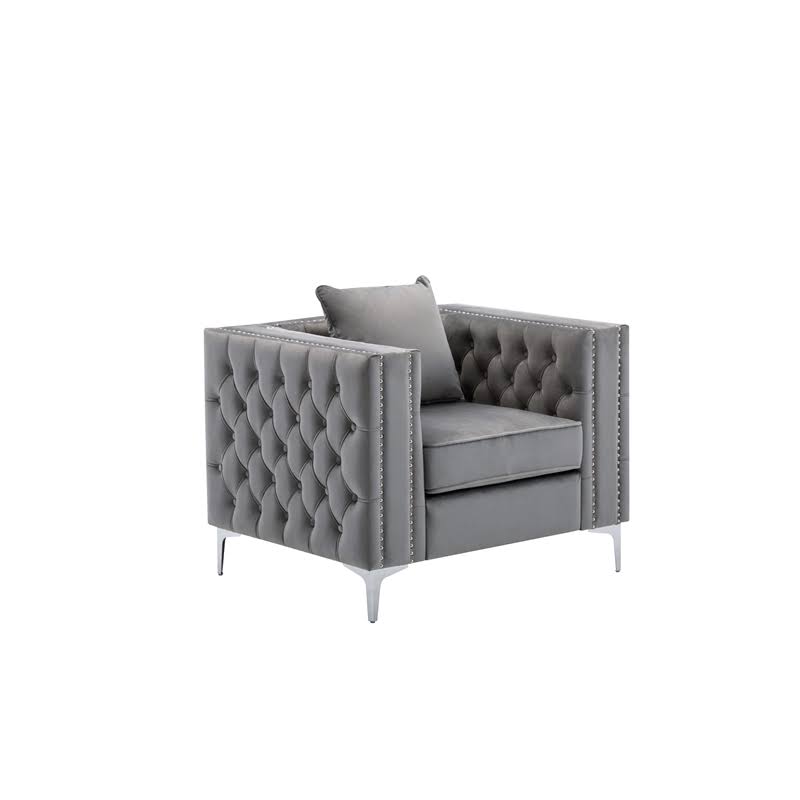 2 Piece Velvet Loveseat and Chair Set in Gray H49379