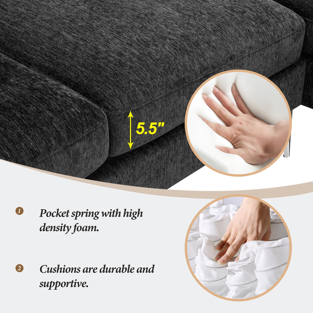 84" Chenille L-Shaped Convertible Sectional Sofa with Reversible Chaise Lounge J2247