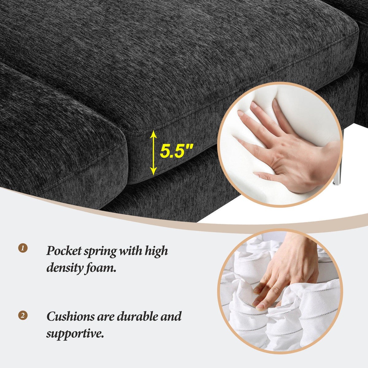 84" Chenille L-Shaped Convertible Sectional Sofa with Reversible Chaise Lounge J2247