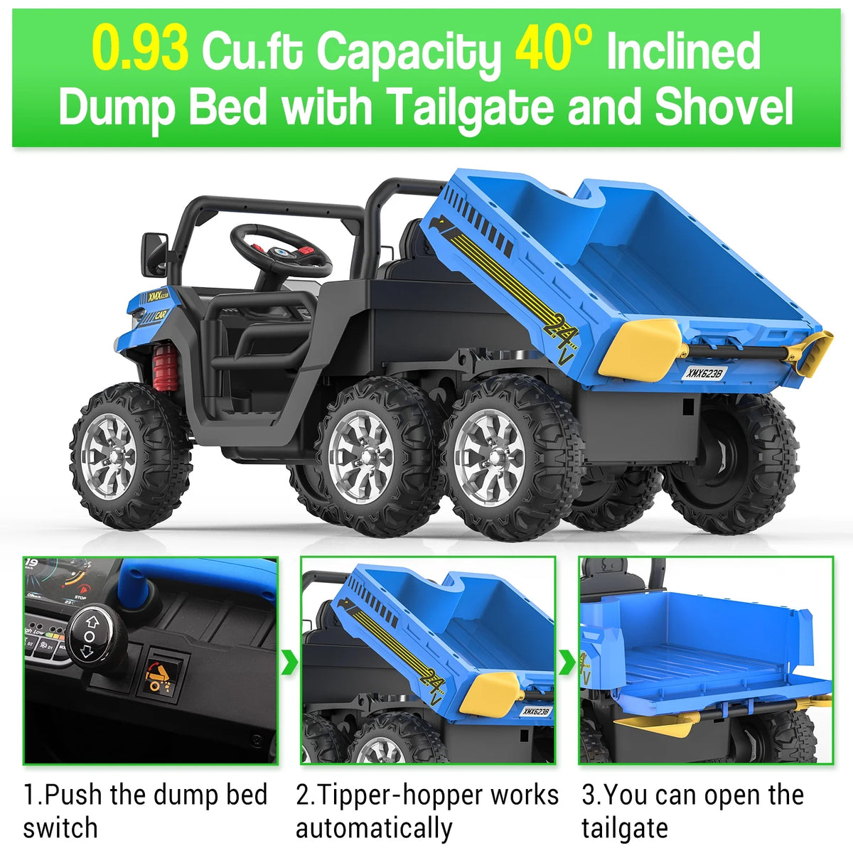 24V 6 Wheels Electric Ride on Tractor Dump Truck G849