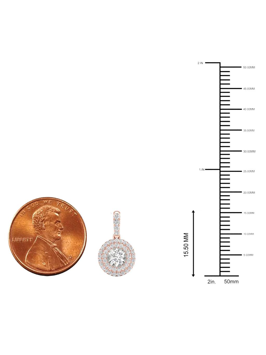 10K Rose Gold Diamond Cluster Halo Pendant Necklace W127