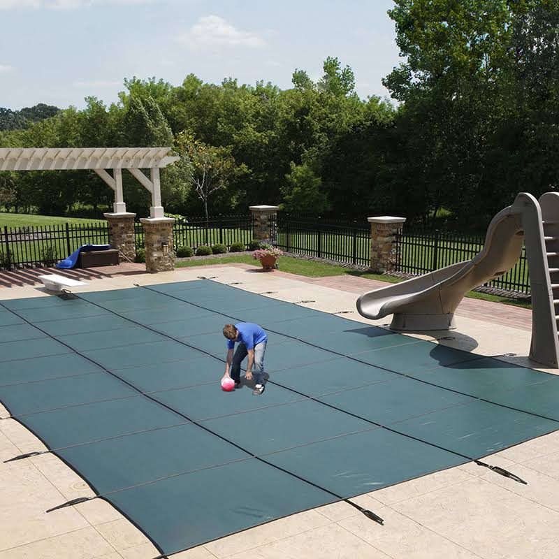 Blue 20-Year Ultra Light Solid Safety Cover for 12-ft x 20-ft Pool w/ Right Step H26437