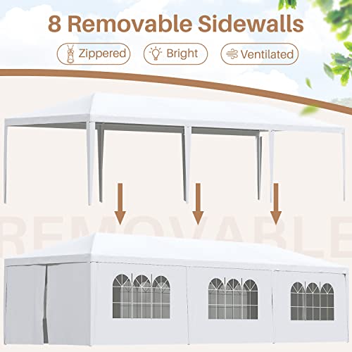 10x30 Outdoor Canopy Tent with 8 Side Removable Walls White D513612