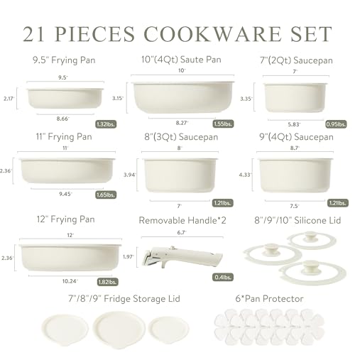 17 Pc Non Stick Cookware Set with Removable Handle F6740