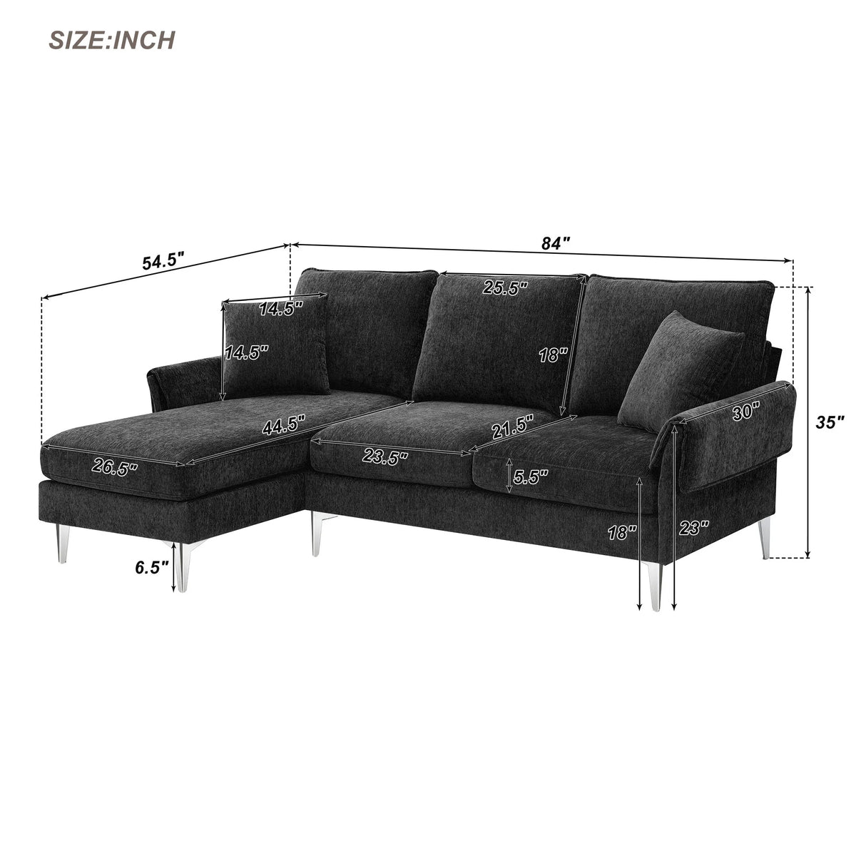 84" Chenille L-Shaped Convertible Sectional Sofa with Reversible Chaise Lounge J2247