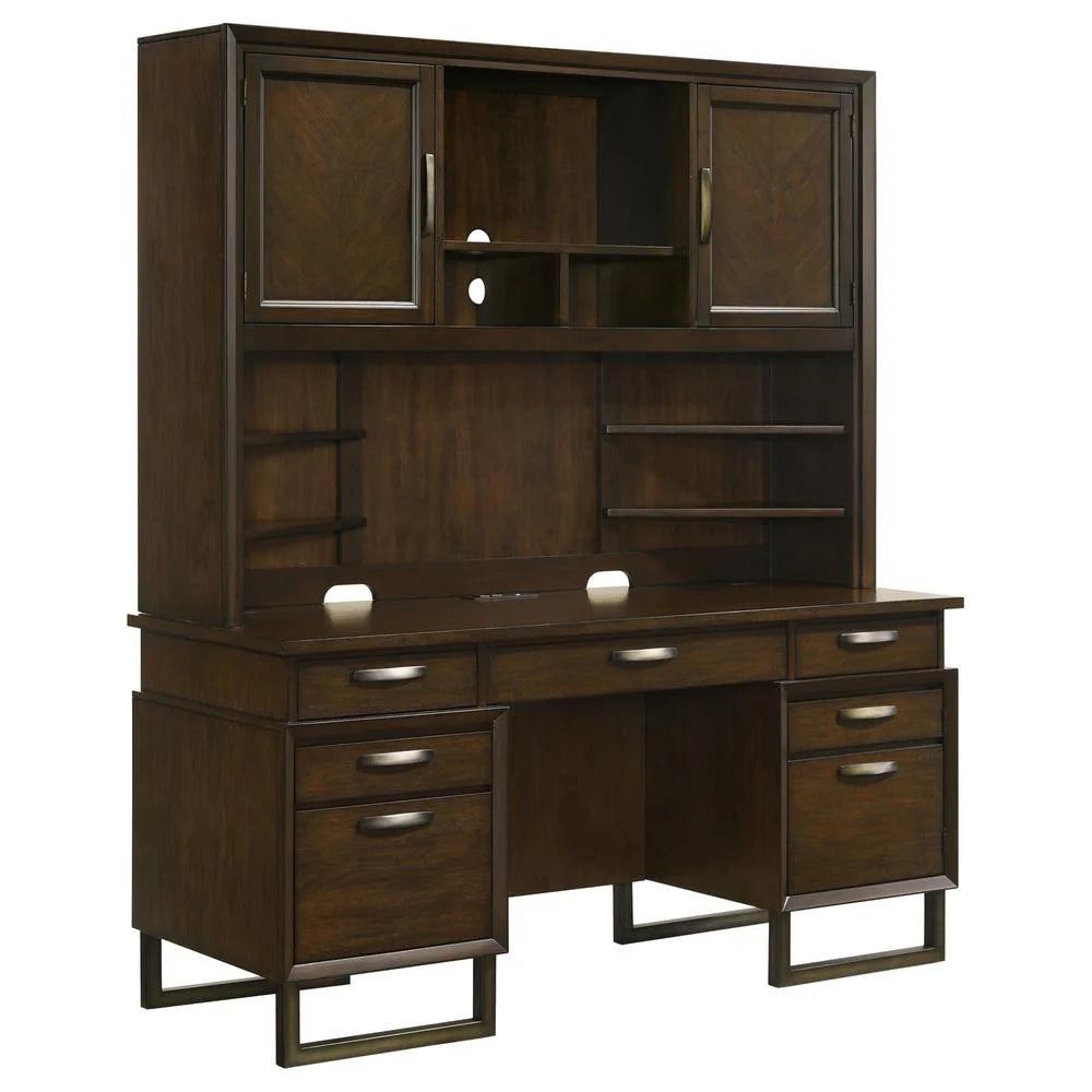 7-drawer Wood Credenza Desk Dark Walnut L10899