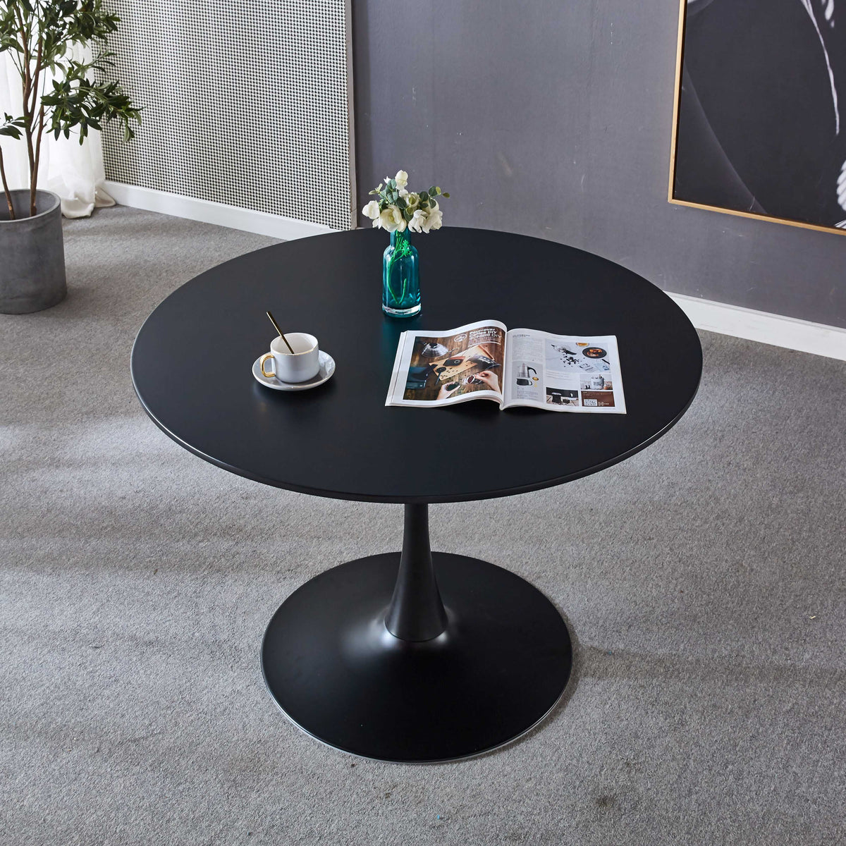 Black Tulip Table Mid-century Dining Table With Round MDF Table Top S9469