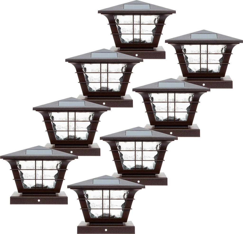 8 Pack 5x5 Solar Powered Post Cap Light with 4x4 Base Adapter (Brown) F727796