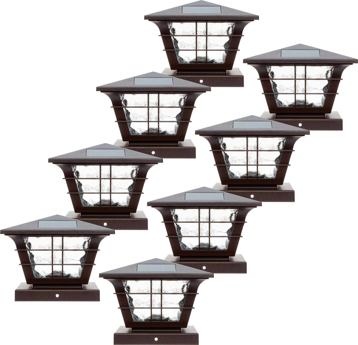 8 Pack 5x5 Solar Powered Post Cap Light with 4x4 Base Adapter (Brown) F727796