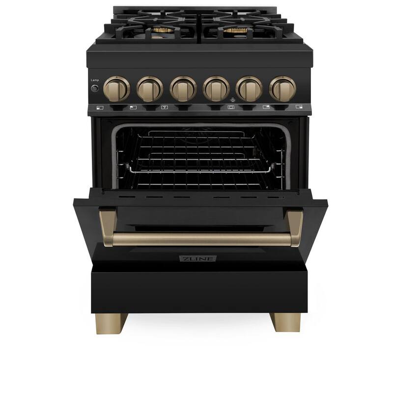 24 in. 4 Burner Dual Fuel Range in Black Stainless Steel and Champagne Bronze B161040