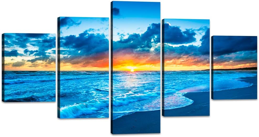 Blue Clear Ocean Seascape Canvas Wall Art with Frame 50''Wx24''H M120244