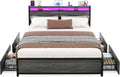 Black Oak Queen Size Bed Frame with 4 Storage Drawers Y82499