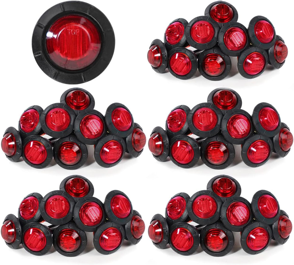 3/4 Inch Amber 3 LED Round Side Marker Indicator Lights with Black Rubbers 12V DC O590
