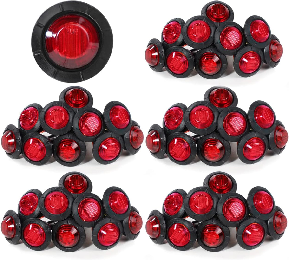 3/4 Inch Amber 3 LED Round Side Marker Indicator Lights with Black Rubbers 12V DC O590