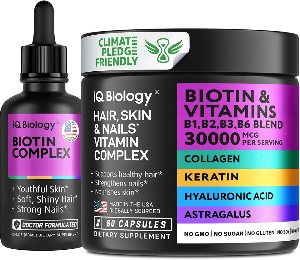 Biotin Supplement with Collagen & Keratin + Liquid Biotin Drops G854