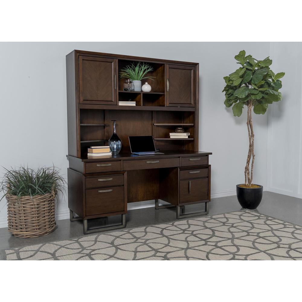 7-drawer Wood Credenza Desk Dark Walnut L10899