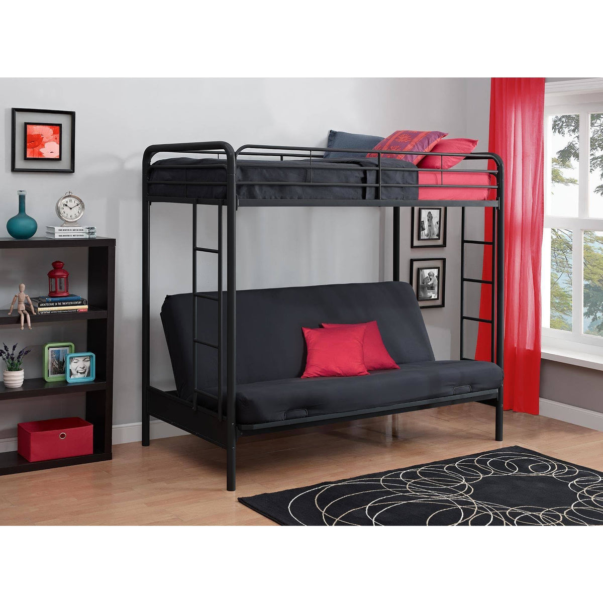 Black Metal Twin Over Futon Bunk Bed W52090
